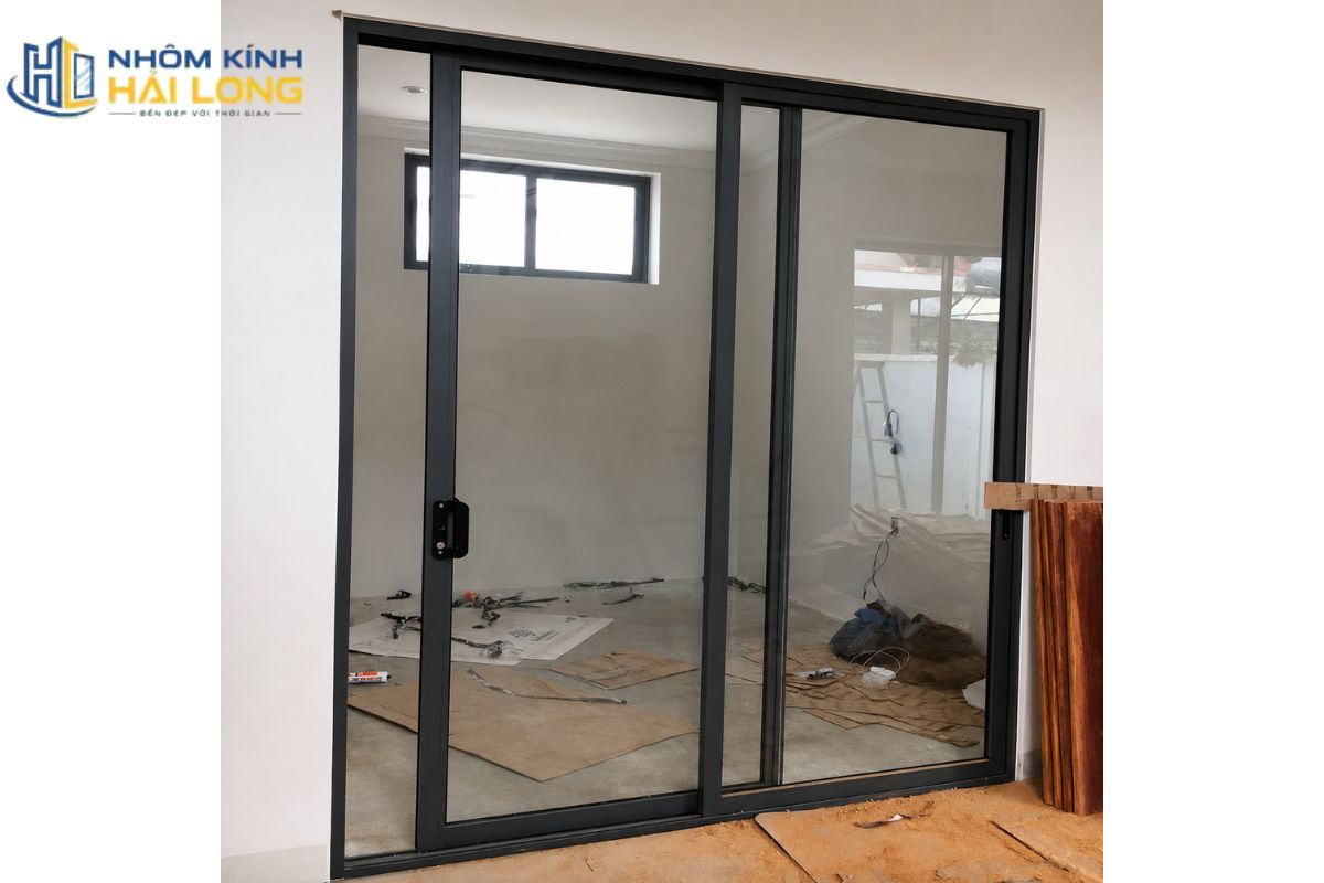 Cửa đi mở trượt 1 cánh nhôm Xingfa làm cửa thông phòng giúp ngăn chia không gian gọn, giữ độ thoáng.
