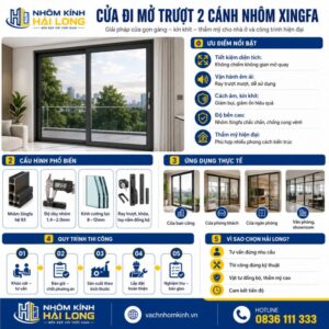 Cửa đi mở trượt 2 cánh nhôm xingfa