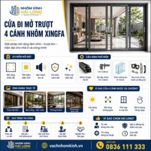 Cửa đi mở trượt 4 cánh nhôm xingfa