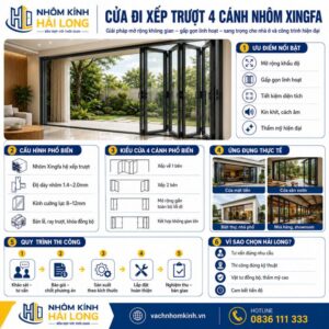Cửa đi xếp trượt 4 cánh nhôm xingfa