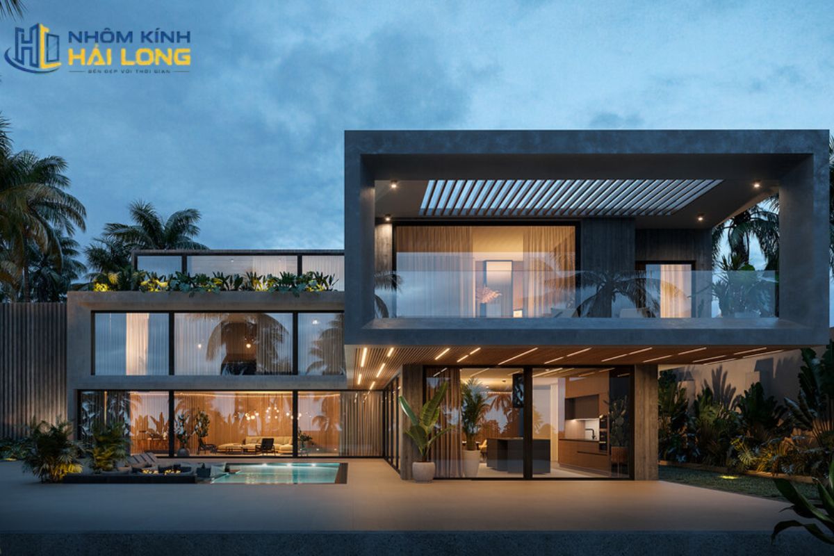 Cửa nhôm biệt thự ra sân vườn ưu tiên tầm nhìn rộng, lấy sáng tốt và lựa chọn cửa xếp trượt hoặc cửa lùa theo nhu cầu mở thoáng