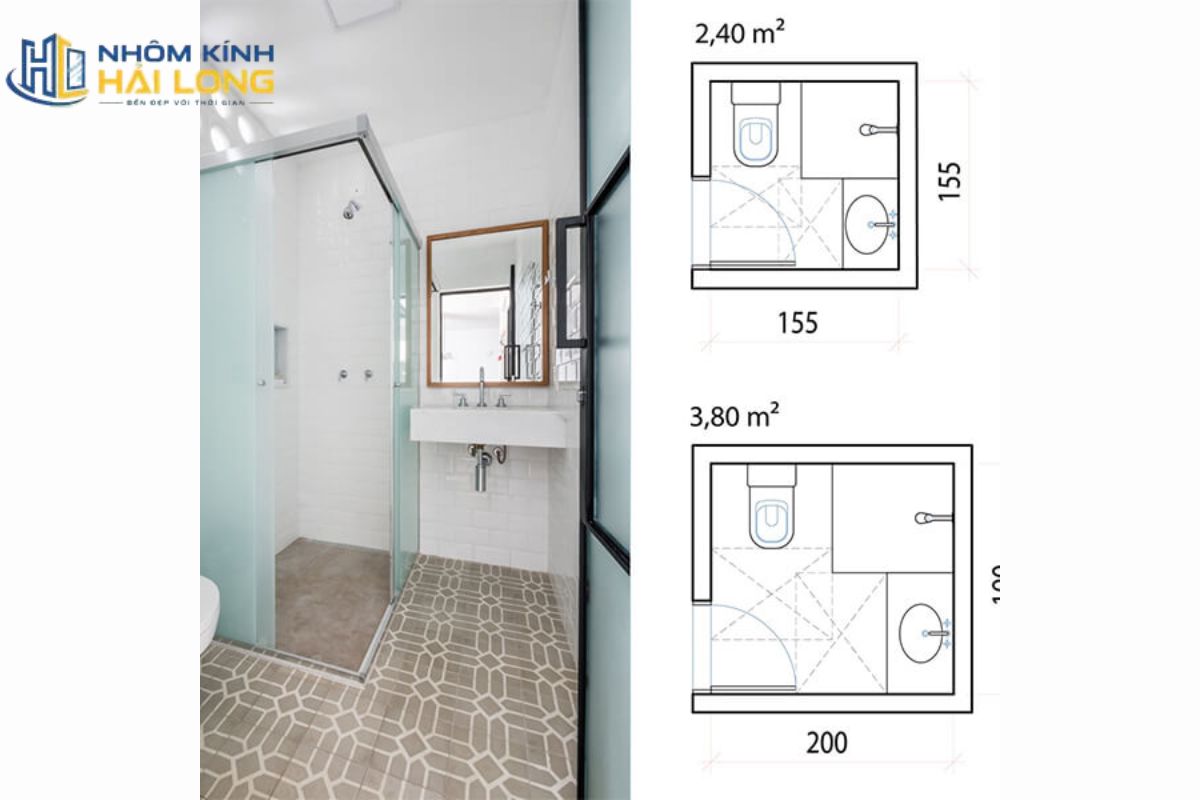 Kích thước vách kính nhà tắm dạng cabin vuông 90 độ nên từ 800 × 800 mm, trong đó 900 × 900 mm tạo cảm giác sử dụng thoải mái hơn