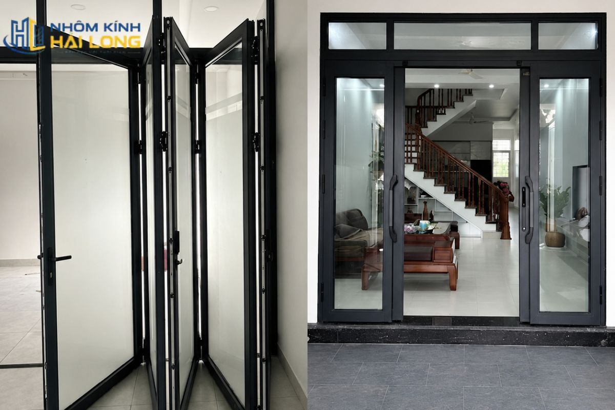 Phụ kiện cửa nhôm Xingfa xếp trượt có thêm bản lề liên cánh và cơ cấu gấp, trong khi phụ kiện cửa lùa Xingfa chủ yếu gồm bánh xe, ray, khóa lùa và chốt âm